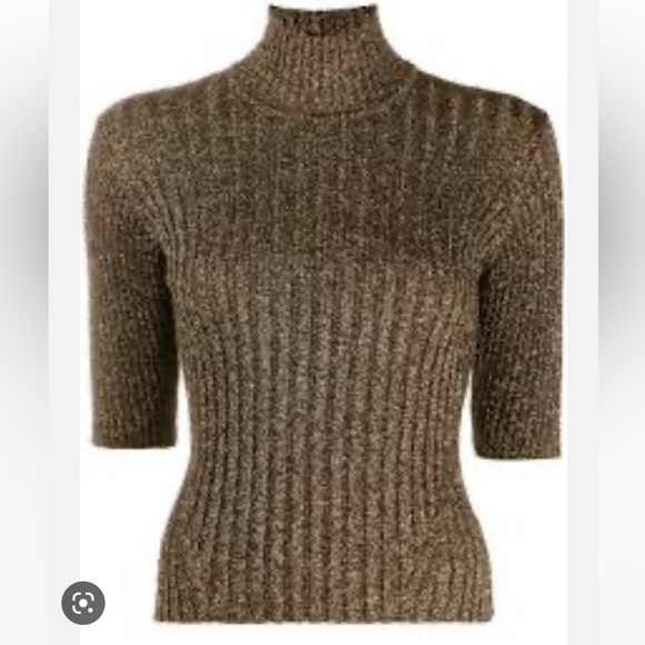 NWOT GANNI ribbed mock neck gold lurex sweater size medium - Picture 2 of 6